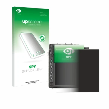 Parte frontale di una confezione del prodotto con il logo del marchio upscreen. Accanto è raffigurato il dispositivo Fujifilm 