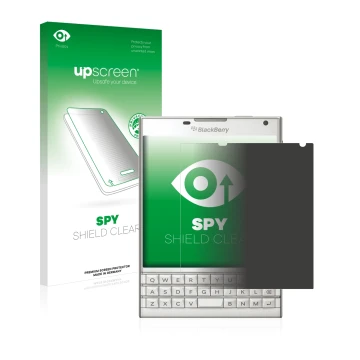 Parte frontale di una confezione del prodotto con il logo del marchio upscreen. Accanto è raffigurato il dispositivo BlackBerr