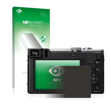 Parte frontale di una confezione del prodotto con il logo del marchio upscreen. Accanto è raffigurato il dispositivo Panasonic