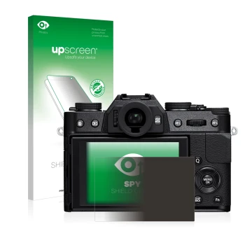 Parte frontale di una confezione del prodotto con il logo del marchio upscreen. Accanto è raffigurato il dispositivo Fujifilm 