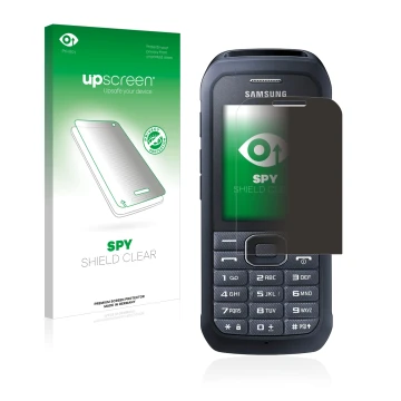 Parte frontale di una confezione del prodotto con il logo del marchio upscreen. Accanto è raffigurato il dispositivo Samsung X