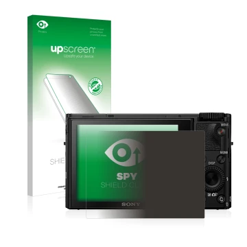Parte frontale di una confezione del prodotto con il logo del marchio upscreen. Accanto è raffigurato il dispositivo Sony Cybe