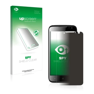 Parte frontale di una confezione del prodotto con il logo del marchio upscreen. Accanto è raffigurato il dispositivo Yezz Andy