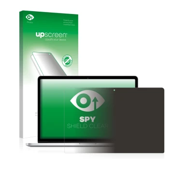Parte frontale di una confezione del prodotto con il logo del marchio upscreen. Accanto è raffigurato il dispositivo Apple Mac