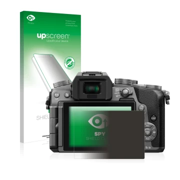 Parte frontale di una confezione del prodotto con il logo del marchio upscreen. Accanto è raffigurato il dispositivo Panasonic