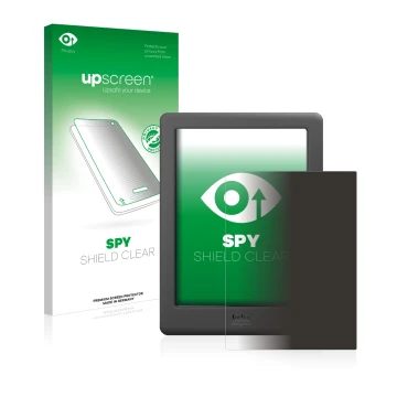 Parte frontale di una confezione del prodotto con il logo del marchio upscreen. Accanto è raffigurato il dispositivo Kobo Glo 