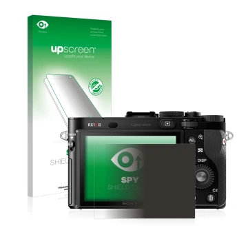 Parte frontale di una confezione del prodotto con il logo del marchio upscreen. Accanto è raffigurato il dispositivo Sony Cybe