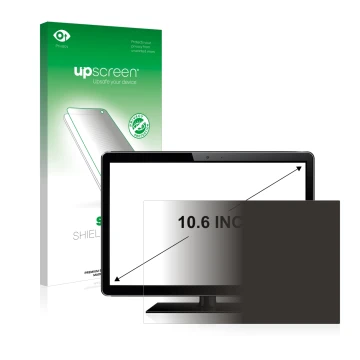 Parte frontale di una confezione del prodotto con il logo del marchio upscreen. Accanto è raffigurato il dispositivo con la re
