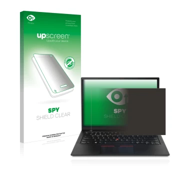 Parte frontale di una confezione del prodotto con il logo del marchio upscreen. Accanto è raffigurato il dispositivo Lenovo Th