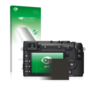 Parte frontale di una confezione del prodotto con il logo del marchio upscreen. Accanto è raffigurato il dispositivo Fujifilm 