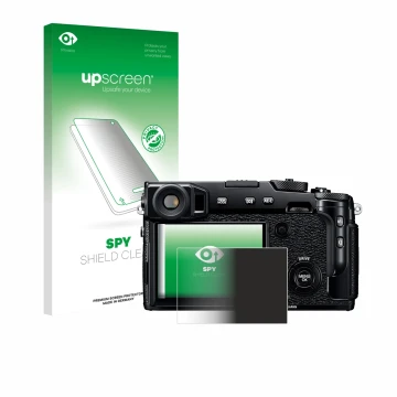 Parte frontale di una confezione del prodotto con il logo del marchio upscreen. Accanto è raffigurato il dispositivo Fujifilm 