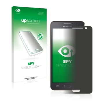 Parte frontale di una confezione del prodotto con il logo del marchio upscreen. Accanto è raffigurato il dispositivo Samsung G