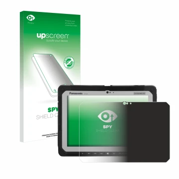 Parte frontale di una confezione del prodotto con il logo del marchio upscreen. Accanto è raffigurato il dispositivo Panasonic