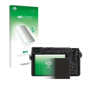 Parte frontale di una confezione del prodotto con il logo del marchio upscreen. Accanto è raffigurato il dispositivo Panasonic