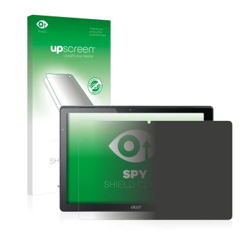 Parte frontale di una confezione del prodotto con il logo del marchio upscreen. Accanto è raffigurato il dispositivo Acer Swit