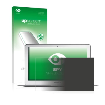 Parte frontale di una confezione del prodotto con il logo del marchio upscreen. Accanto è raffigurato il dispositivo Apple Mac