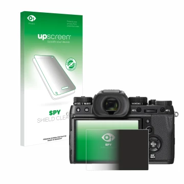 Parte frontale di una confezione del prodotto con il logo del marchio upscreen. Accanto è raffigurato il dispositivo Fujifilm 