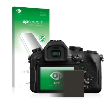 Parte frontale di una confezione del prodotto con il logo del marchio upscreen. Accanto è raffigurato il dispositivo Panasonic