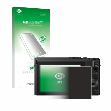 Parte frontale di una confezione del prodotto con il logo del marchio upscreen. Accanto è raffigurato il dispositivo Panasonic