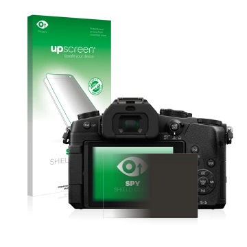 Parte frontale di una confezione del prodotto con il logo del marchio upscreen. Accanto è raffigurato il dispositivo Panasonic