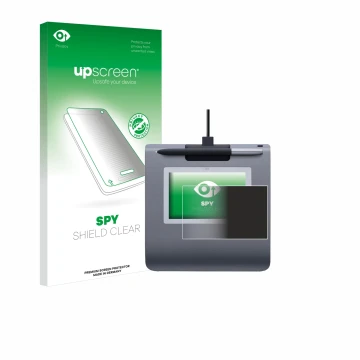 Parte frontale di una confezione del prodotto con il logo del marchio upscreen. Accanto è raffigurato il dispositivo Wacom STU
