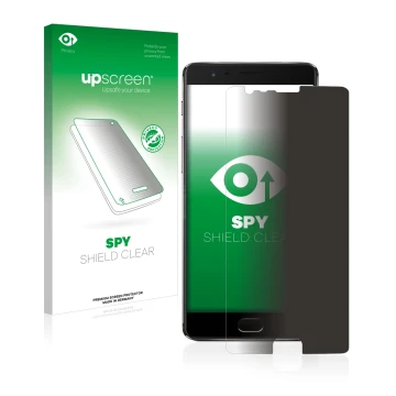 Parte frontale di una confezione del prodotto con il logo del marchio upscreen. Accanto è raffigurato il dispositivo OnePlus 3