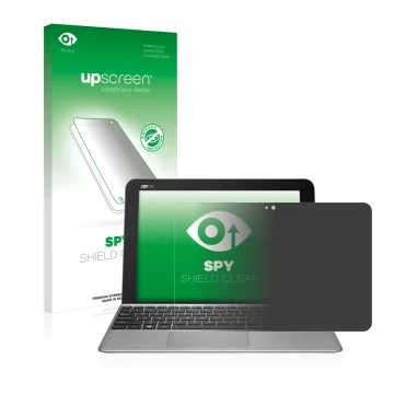 Parte frontale di una confezione del prodotto con il logo del marchio upscreen. Accanto è raffigurato il dispositivo ASUS Tran