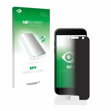 Parte frontale di una confezione del prodotto con il logo del marchio upscreen. Accanto è raffigurato il dispositivo Samsung G
