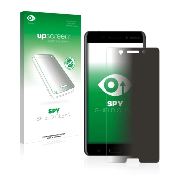 Parte frontale di una confezione del prodotto con il logo del marchio upscreen. Accanto è raffigurato il dispositivo Nokia 6 2