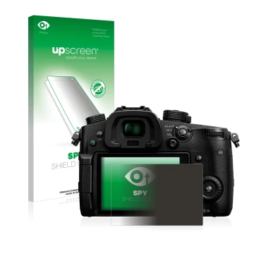 Parte frontale di una confezione del prodotto con il logo del marchio upscreen. Accanto è raffigurato il dispositivo Panasonic