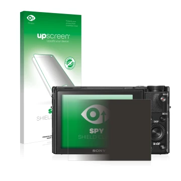 Parte frontale di una confezione del prodotto con il logo del marchio upscreen. Accanto è raffigurato il dispositivo Sony Cybe