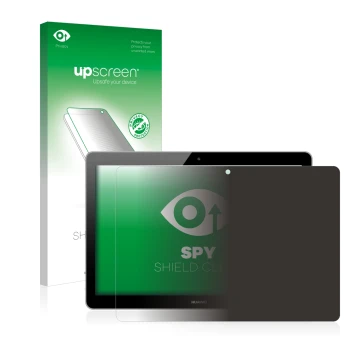 Parte frontale di una confezione del prodotto con il logo del marchio upscreen. Accanto è raffigurato il dispositivo Huawei Me