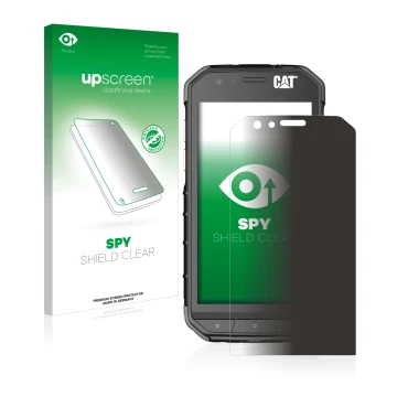 Parte frontale di una confezione del prodotto con il logo del marchio upscreen. Accanto è raffigurato il dispositivo Caterpill