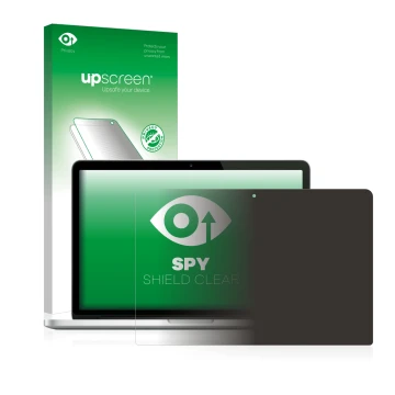 Parte frontale di una confezione del prodotto con il logo del marchio upscreen. Accanto è raffigurato il dispositivo Apple Mac