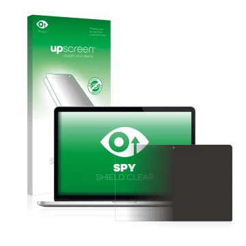 Parte frontale di una confezione del prodotto con il logo del marchio upscreen. Accanto è raffigurato il dispositivo Apple Mac