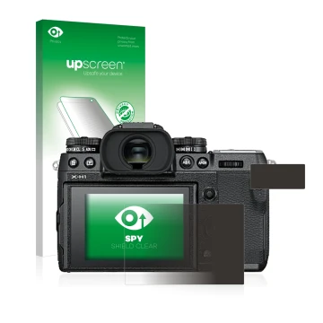 Parte frontale di una confezione del prodotto con il logo del marchio upscreen. Accanto è raffigurato il dispositivo Fujifilm 