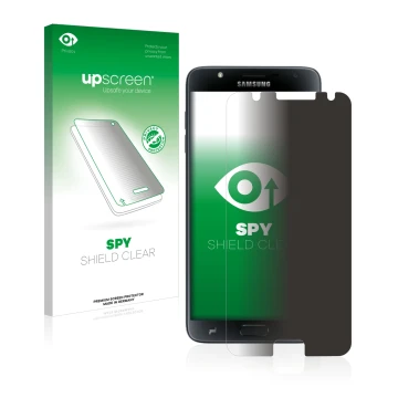 Parte frontale di una confezione del prodotto con il logo del marchio upscreen. Accanto è raffigurato il dispositivo Samsung G