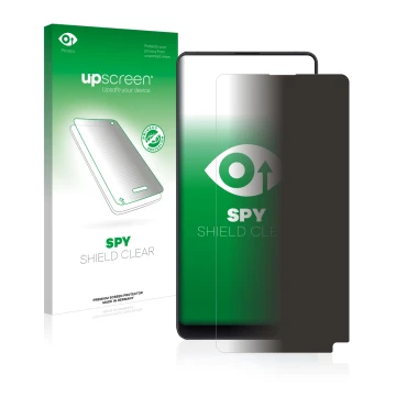 Parte frontale di una confezione del prodotto con il logo del marchio upscreen. Accanto è raffigurato il dispositivo Xiaomi Mi