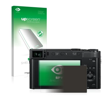 Parte frontale di una confezione del prodotto con il logo del marchio upscreen. Accanto è raffigurato il dispositivo Panasonic