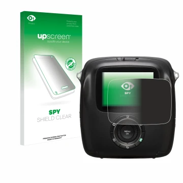 Parte frontale di una confezione del prodotto con il logo del marchio upscreen. Accanto è raffigurato il dispositivo Fujifilm 