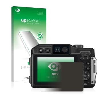 Parte frontale di una confezione del prodotto con il logo del marchio upscreen. Accanto è raffigurato il dispositivo Panasonic