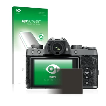 Parte frontale di una confezione del prodotto con il logo del marchio upscreen. Accanto è raffigurato il dispositivo Fujifilm 