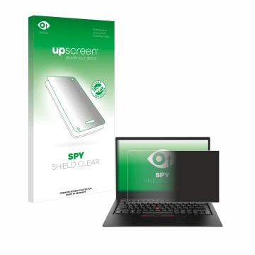 Parte frontale di una confezione del prodotto con il logo del marchio upscreen. Accanto è raffigurato il dispositivo Lenovo Th