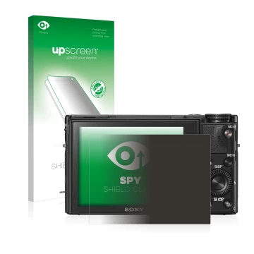 Parte frontale di una confezione del prodotto con il logo del marchio upscreen. Accanto è raffigurato il dispositivo Sony Cybe