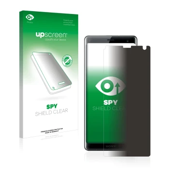 Parte frontale di una confezione del prodotto con il logo del marchio upscreen. Accanto è raffigurato il dispositivo Sony Xper