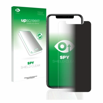 Parte frontale di una confezione del prodotto con il logo del marchio upscreen. Accanto è raffigurato il dispositivo Apple iPh
