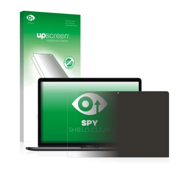 Parte frontale di una confezione del prodotto con il logo del marchio upscreen. Accanto è raffigurato il dispositivo Apple Mac