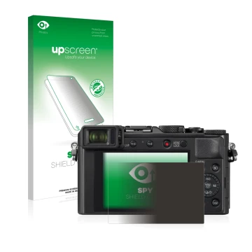 Parte frontale di una confezione del prodotto con il logo del marchio upscreen. Accanto è raffigurato il dispositivo Panasonic
