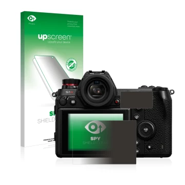 Parte frontale di una confezione del prodotto con il logo del marchio upscreen. Accanto è raffigurato il dispositivo Panasonic