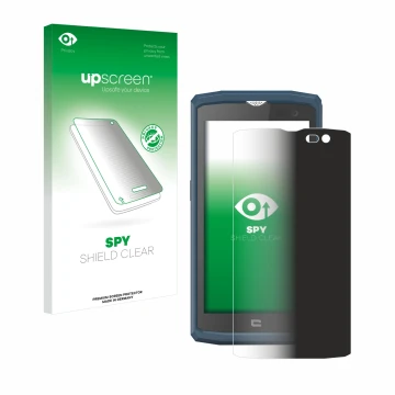 Parte frontale di una confezione del prodotto con il logo del marchio upscreen. Accanto è raffigurato il dispositivo Crosscall